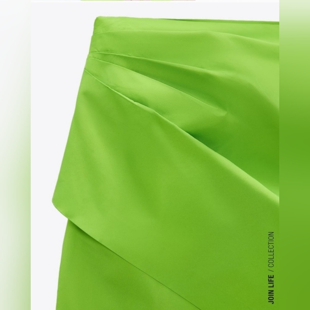 Zara Limited Edition Draped Mini Skirt Join Life Collection Neon Green Size XS - Picture 8 of 8